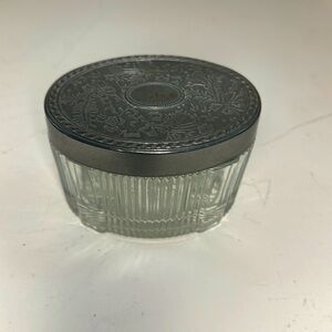 Vintage Avon Vanity Trinket / Powder / Face Cream Box Clear Glass Metal Lid